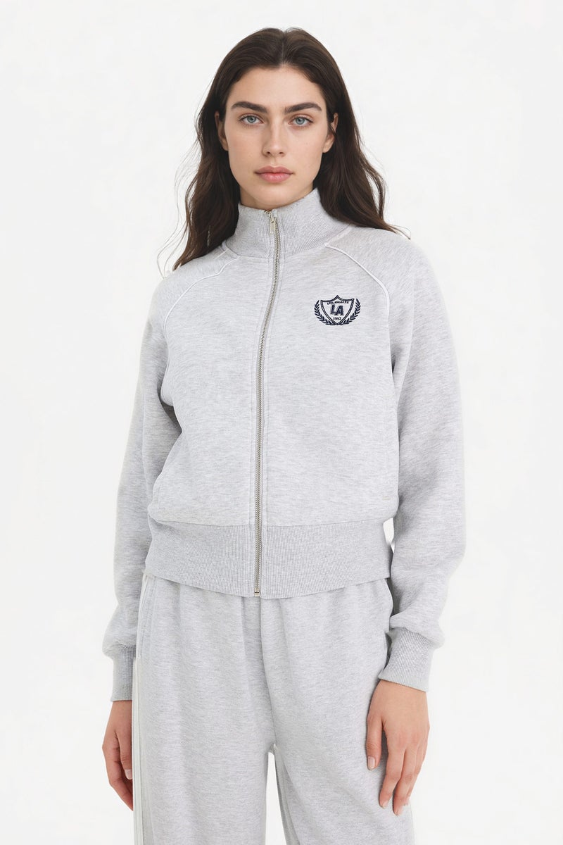 DeFacto Grey Woman Loose Fit Printed Zip-Up Sweatshirt Casual - Image 1